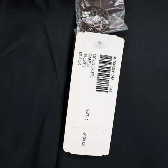 Chicos Jacket 1 Womens Medium 8 Black Gold Metallic Lined Burn out Brocade New - Picture 6 of 16